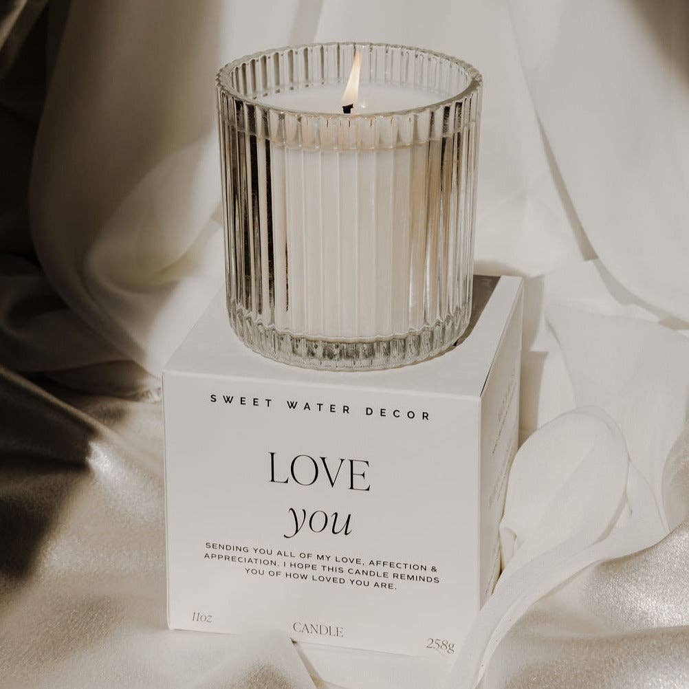 Love You Fluted Soy Candle - Ribbed Glass Jar with Box