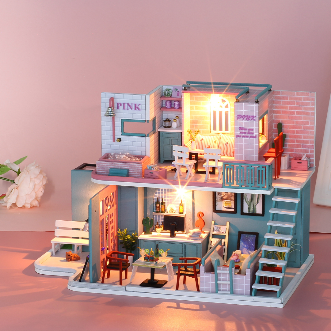 DIY Miniature House Kit: Pink Café