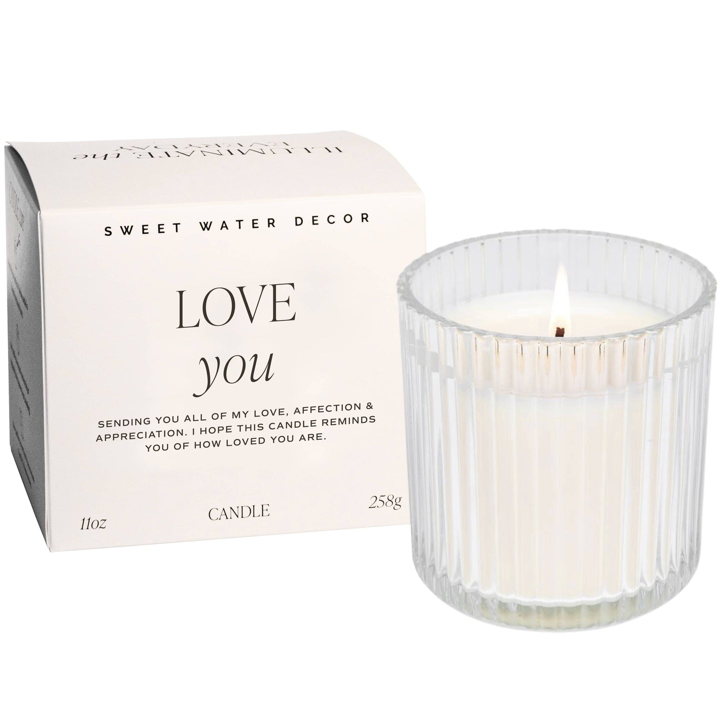 Love You Fluted Soy Candle - Ribbed Glass Jar with Box